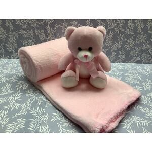 Pink Stuffy Bear and Matching Security/Fleece Blanket - Burton & Burton